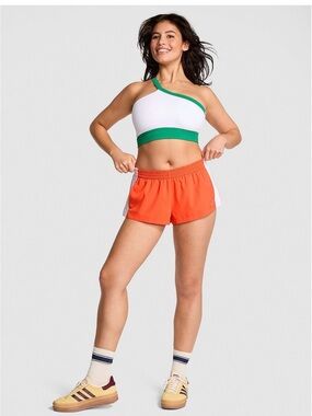 Victoria's Secret retro Running Shorts with pockets Orange White Side Panels new